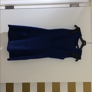 Royal blue Sandro mini dress w/leather epaulettes.